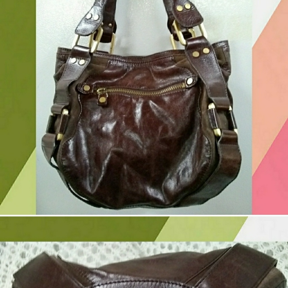 JIMMY CHOO "MAHALA" BROWN DISTRESSED TOTE BAG - Picture 3 of 8